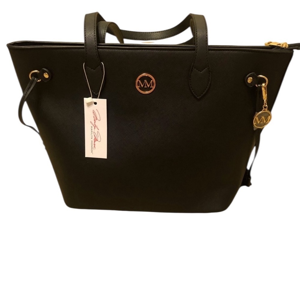 Marilyn Monroe Large Black Tote Bag Handbag Purse With Red Lining & Bottom Studs